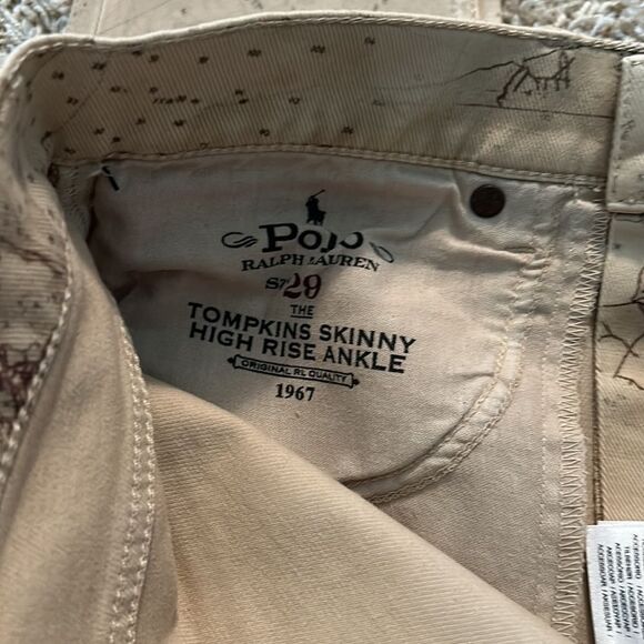 Polo Ralph Lauren-The Thompkins Skinny High Rise Ankle-World Map Pants- Size 29R - Picture 5 of 7